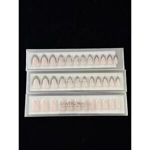 Lot 3 Static Nails Pop On Reusable Manicures French Mani Sheer Fixation Nylon